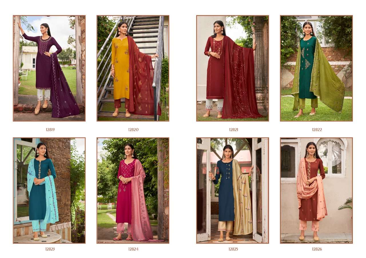 SUNDRI BY KIVI 12819 TO 12826 SERIES BEAUTIFUL SUITS COLORFUL STYLISH FANCY CASUAL WEAR & ETHNIC WEAR HEAVY RAYON EMBROIDERED DRESSES AT WHOLESALE PRICE