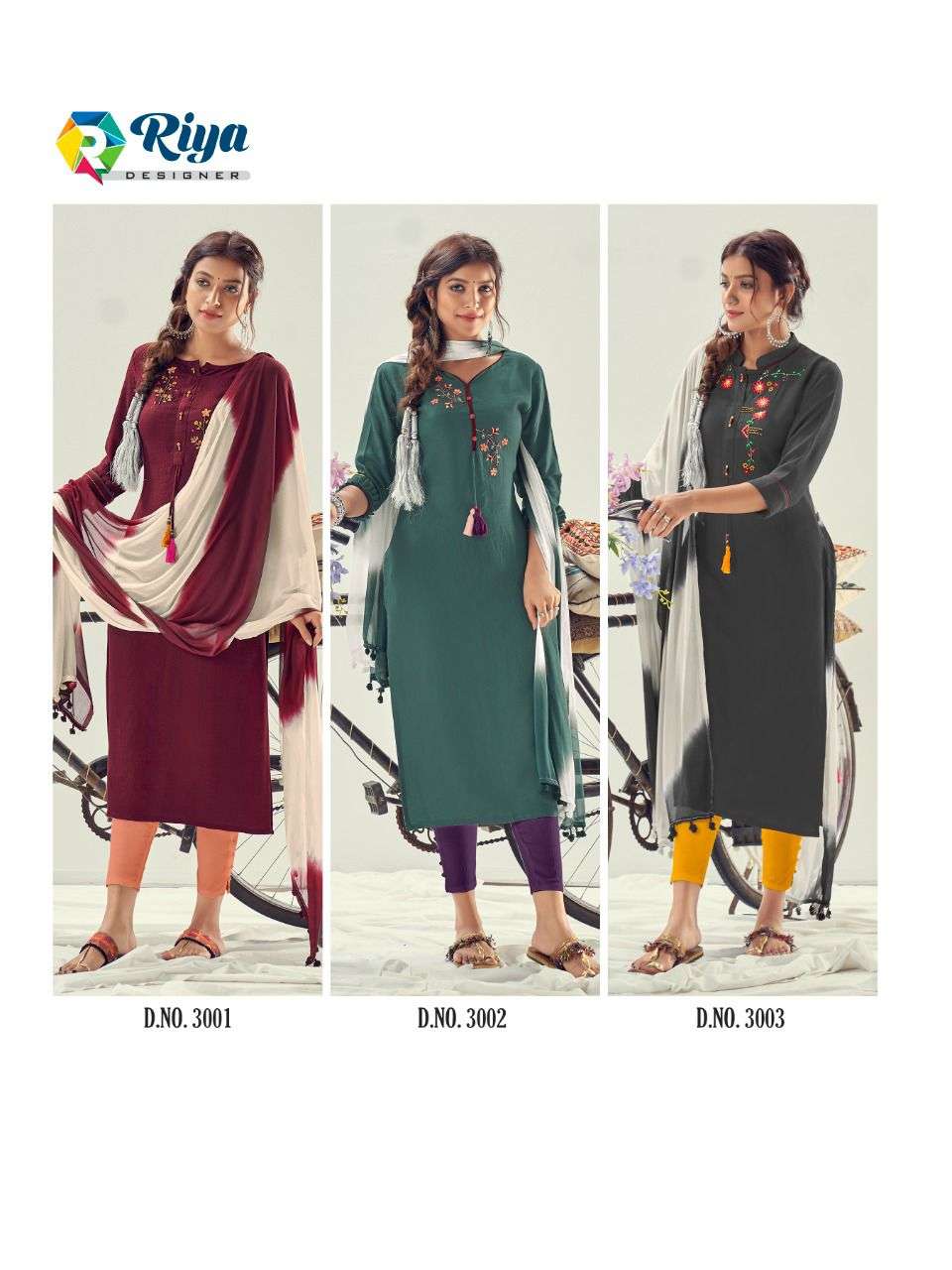 CYCLONE BY RIYA DESIGNER 3001 TO 3006 SERIES DESIGNER STYLISH FANCY COLORFUL BEAUTIFUL PARTY WEAR & ETHNIC WEAR COLLECTION HEAVY TESLA SLUB KURTIS WITH DUPATTA AT WHOLESALE PRICE