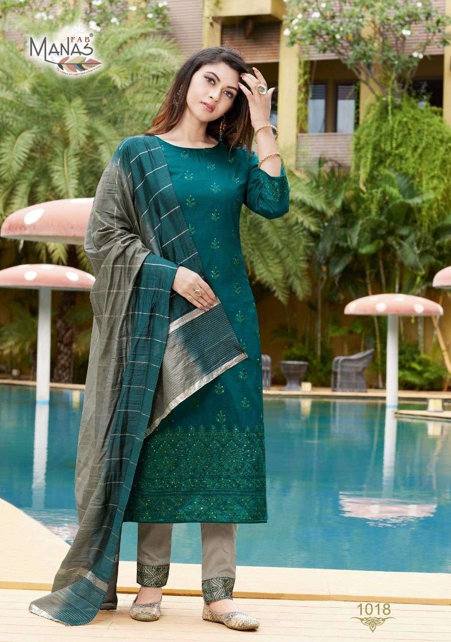 LUCKNOWI VOL-3 BY MANAS FAB 1003 TO 1008 SERIES BEAUTIFUL SUITS COLORFUL STYLISH FANCY CASUAL WEAR & ETHNIC WEAR FANCY DRESSES AT WHOLESALE PRICE
