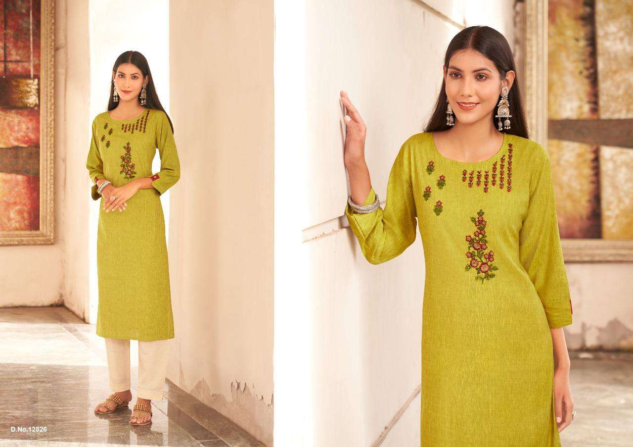 LEEMBOODI BY KIVI 12825 TO 12830 SERIES DESIGNER STYLISH FANCY COLORFUL BEAUTIFUL PARTY WEAR & ETHNIC WEAR COLLECTION FANCY WEAVING EMBROIDERY KURTIS AT WHOLESALE PRICE