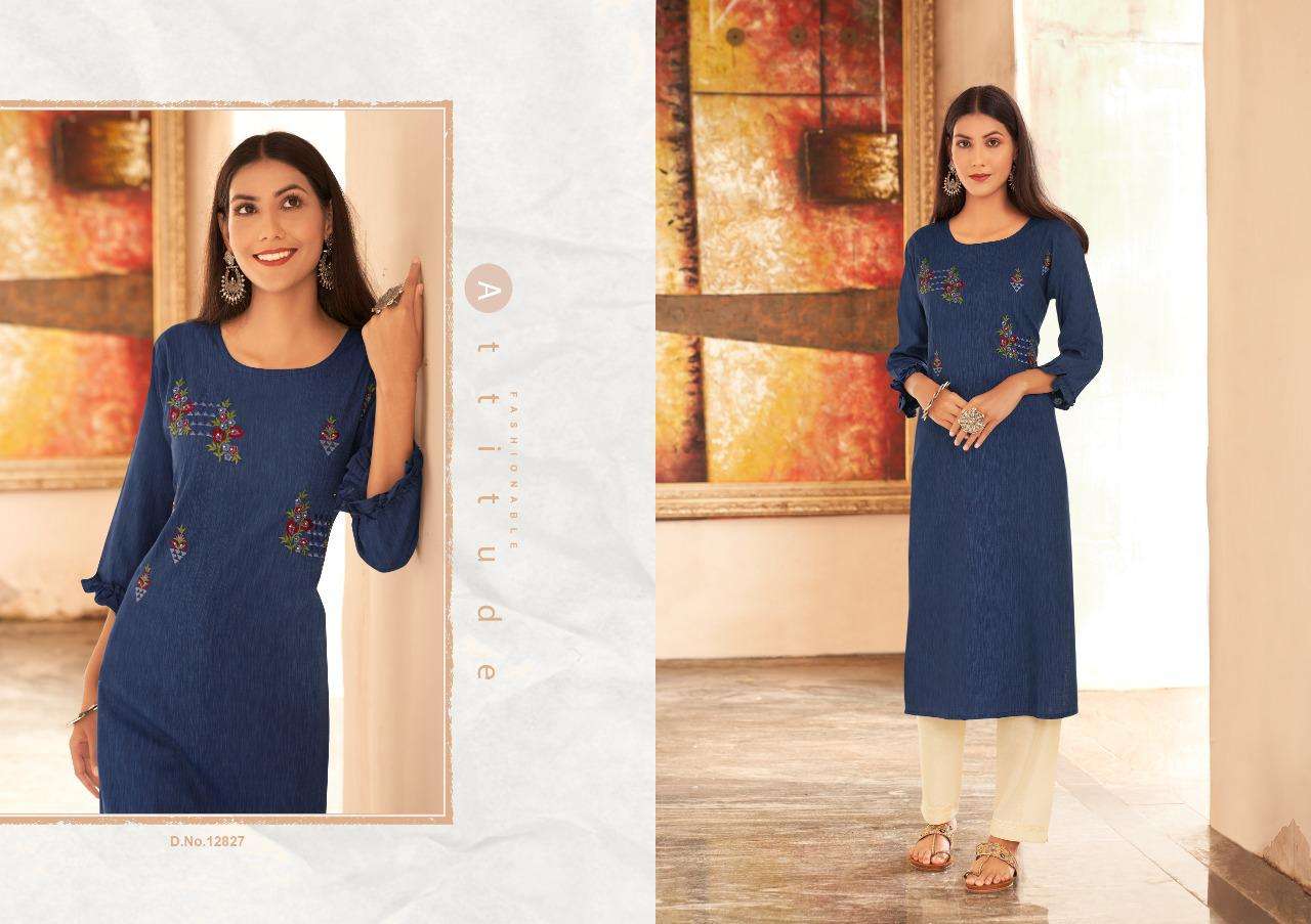LEEMBOODI BY KIVI 12825 TO 12830 SERIES DESIGNER STYLISH FANCY COLORFUL BEAUTIFUL PARTY WEAR & ETHNIC WEAR COLLECTION FANCY WEAVING EMBROIDERY KURTIS AT WHOLESALE PRICE