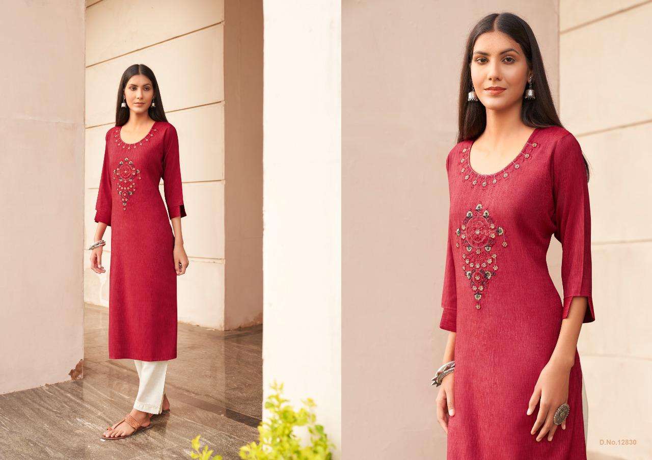 LEEMBOODI BY KIVI 12825 TO 12830 SERIES DESIGNER STYLISH FANCY COLORFUL BEAUTIFUL PARTY WEAR & ETHNIC WEAR COLLECTION FANCY WEAVING EMBROIDERY KURTIS AT WHOLESALE PRICE
