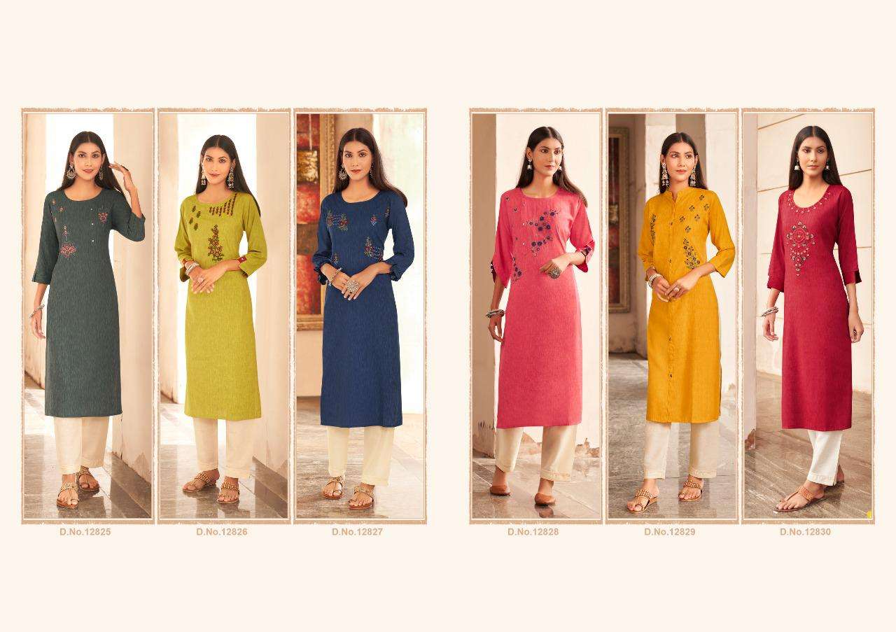 LEEMBOODI BY KIVI 12825 TO 12830 SERIES DESIGNER STYLISH FANCY COLORFUL BEAUTIFUL PARTY WEAR & ETHNIC WEAR COLLECTION FANCY WEAVING EMBROIDERY KURTIS AT WHOLESALE PRICE