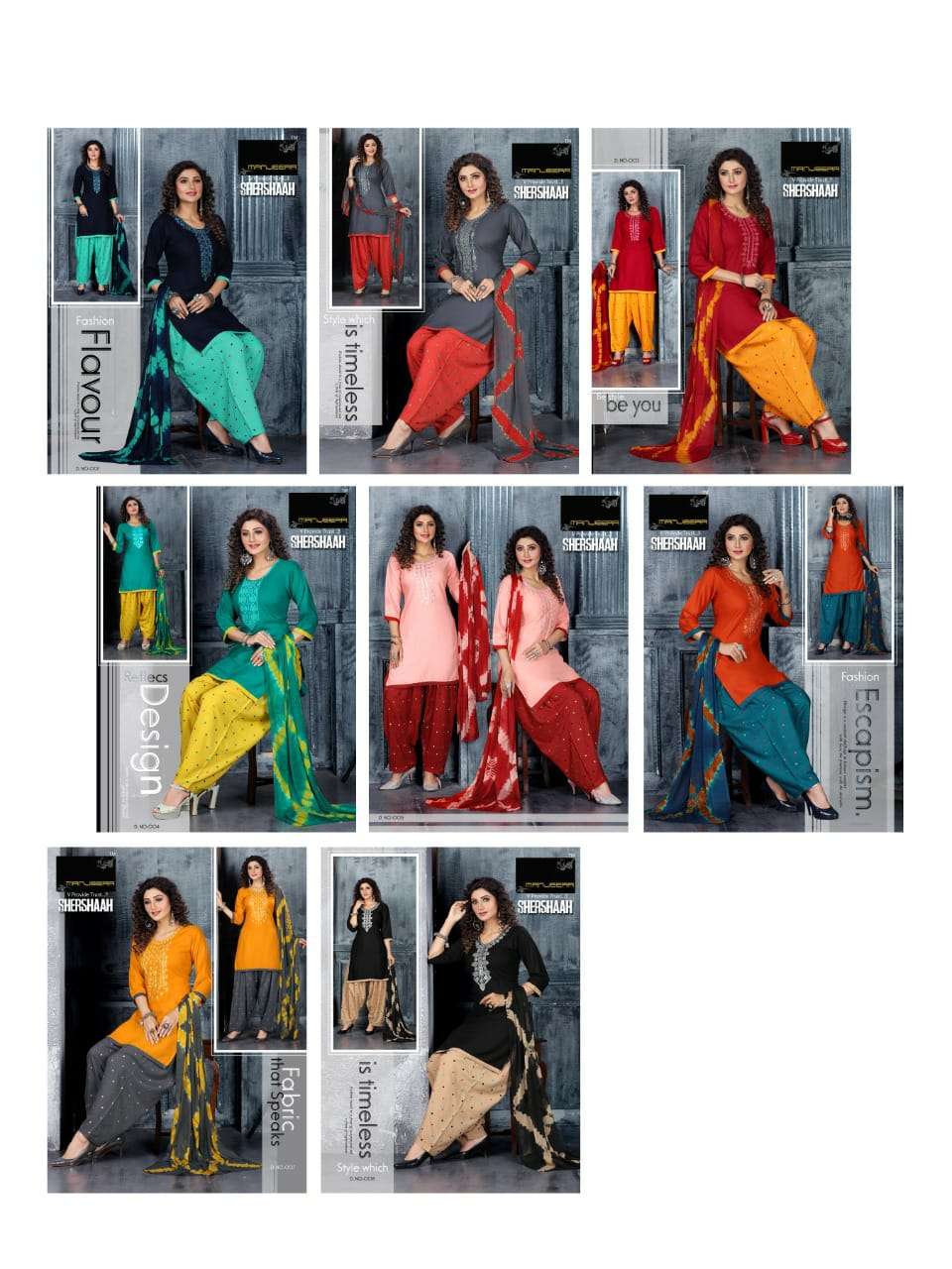 SHERSHAAH BY MANJEERA 001 TO 008 SERIES BEAUTIFUL PATIYALA SUITS COLORFUL STYLISH FANCY CASUAL WEAR & ETHNIC WEAR RAYON DRESSES AT WHOLESALE PRICE
