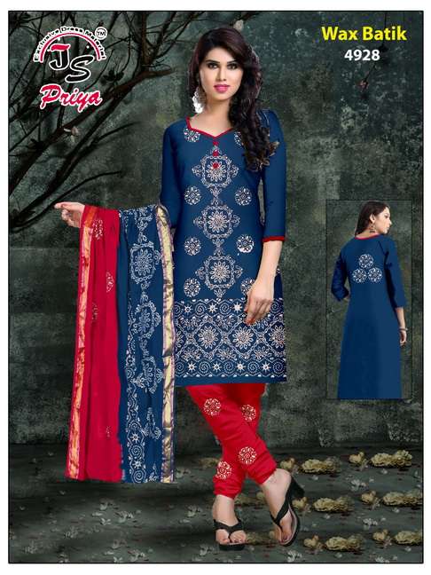 WAX BATIK BY J S PRIYA BEAUTIFUL SUITS COLORFUL STYLISH FANCY CASUAL WEAR & ETHNIC WEAR PURE COTTON DRESSES AT WHOLESALE PRICE