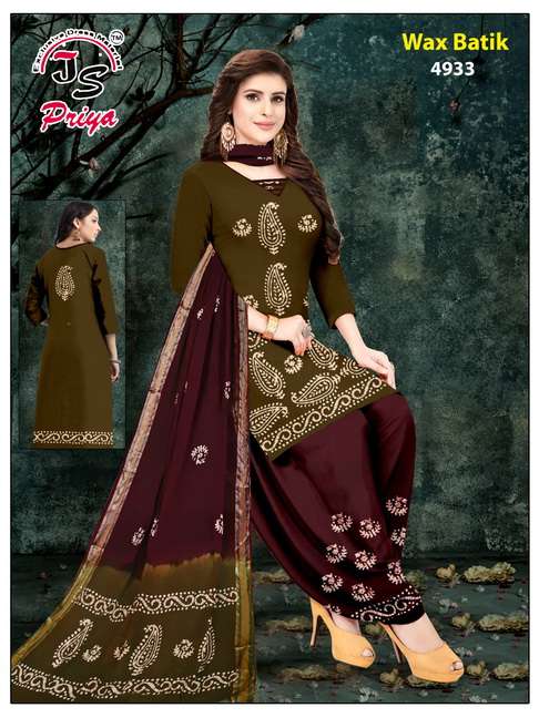 WAX BATIK BY J S PRIYA BEAUTIFUL SUITS COLORFUL STYLISH FANCY CASUAL WEAR & ETHNIC WEAR PURE COTTON DRESSES AT WHOLESALE PRICE