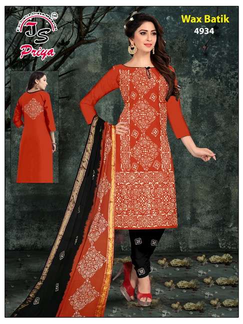 WAX BATIK BY J S PRIYA BEAUTIFUL SUITS COLORFUL STYLISH FANCY CASUAL WEAR & ETHNIC WEAR PURE COTTON DRESSES AT WHOLESALE PRICE