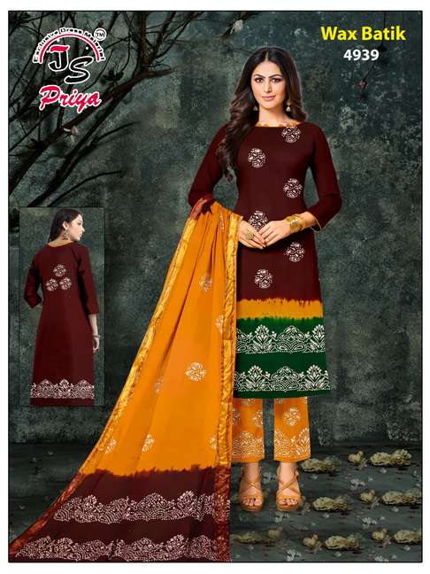 WAX BATIK BY J S PRIYA BEAUTIFUL SUITS COLORFUL STYLISH FANCY CASUAL WEAR & ETHNIC WEAR PURE COTTON DRESSES AT WHOLESALE PRICE