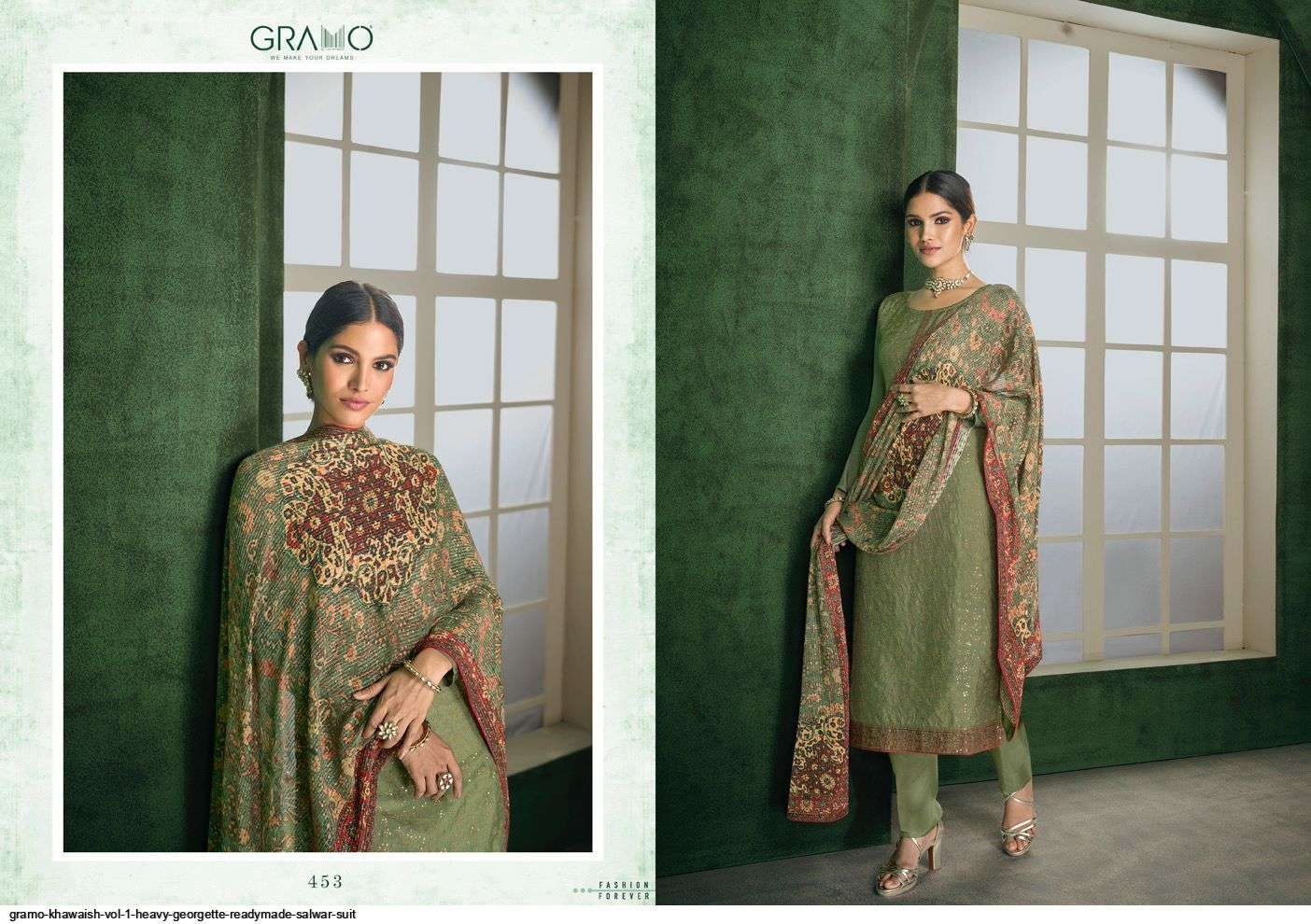 KHAWAISH BY GRAMO 451 TO 456 SERIES BEAUTIFUL SUITS COLORFUL STYLISH FANCY CASUAL WEAR & ETHNIC WEAR FANCY DRESSES AT WHOLESALE PRICE