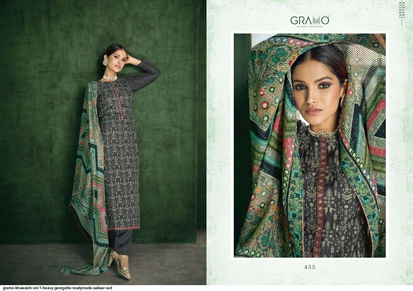 KHAWAISH BY GRAMO 451 TO 456 SERIES BEAUTIFUL SUITS COLORFUL STYLISH FANCY CASUAL WEAR & ETHNIC WEAR FANCY DRESSES AT WHOLESALE PRICE