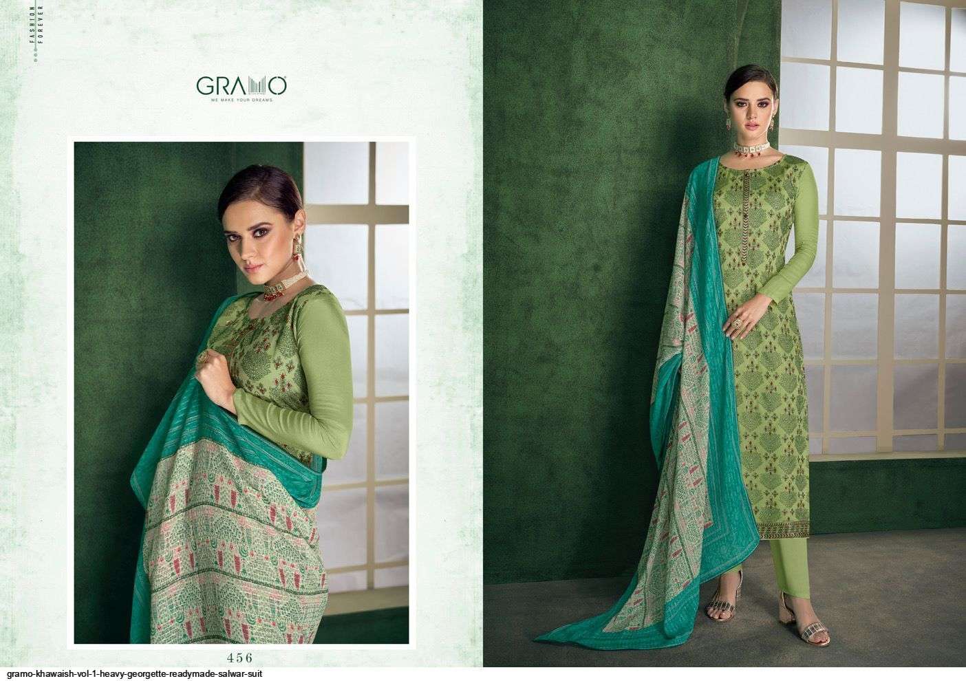 KHAWAISH BY GRAMO 451 TO 456 SERIES BEAUTIFUL SUITS COLORFUL STYLISH FANCY CASUAL WEAR & ETHNIC WEAR FANCY DRESSES AT WHOLESALE PRICE