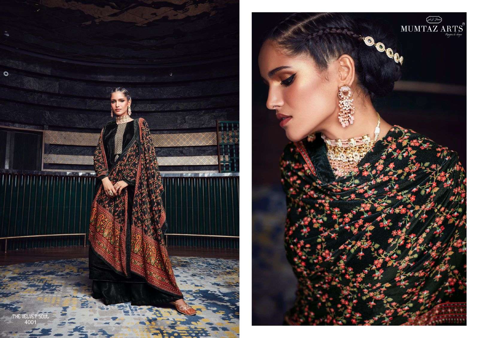 THE VELVET SOUL VOL-4 BY MUMTAZ ARTS 4001 TO 4006 SERIES BEAUTIFUL SUITS COLORFUL STYLISH FANCY CASUAL WEAR & ETHNIC WEAR PURE VELVET EMBROIDERED DRESSES AT WHOLESALE PRICE