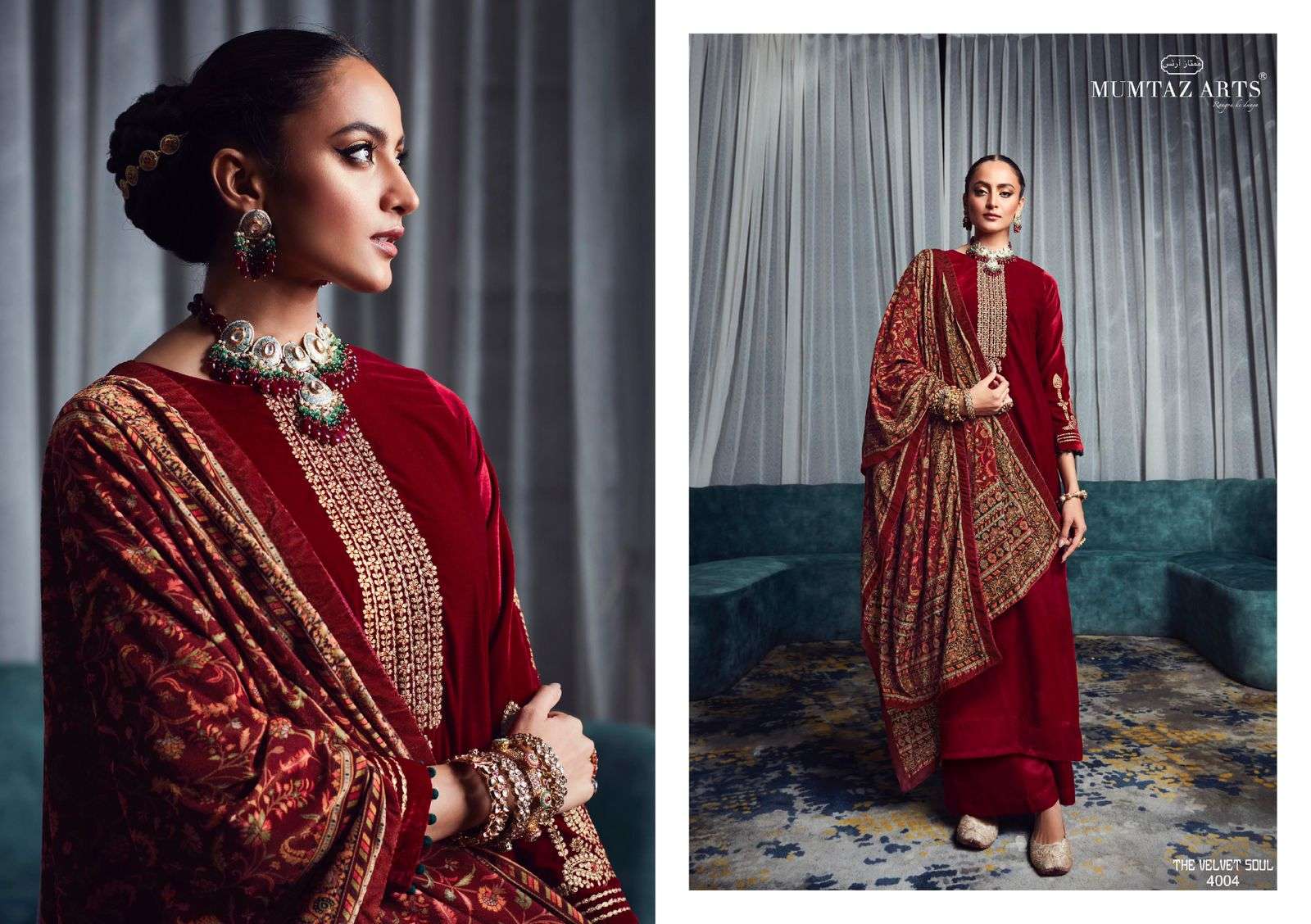 THE VELVET SOUL VOL-4 BY MUMTAZ ARTS 4001 TO 4006 SERIES BEAUTIFUL SUITS COLORFUL STYLISH FANCY CASUAL WEAR & ETHNIC WEAR PURE VELVET EMBROIDERED DRESSES AT WHOLESALE PRICE