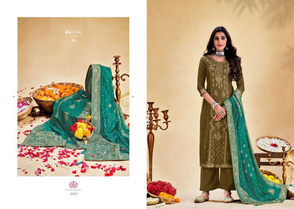 NIKHAR VOL-8 BY SHIVANG INTERNATIONAL 8001 TO 8008 SERIES BEAUTIFUL STYLISH SUITS FANCY COLORFUL CASUAL WEAR & ETHNIC WEAR & READY TO WEAR PASHMINA VISCOSE JACQUARD DRESSES AT WHOLESALE PRICE