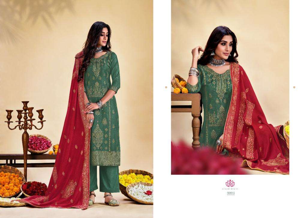 NIKHAR VOL-8 BY SHIVANG INTERNATIONAL 8001 TO 8008 SERIES BEAUTIFUL STYLISH SUITS FANCY COLORFUL CASUAL WEAR & ETHNIC WEAR & READY TO WEAR PASHMINA VISCOSE JACQUARD DRESSES AT WHOLESALE PRICE