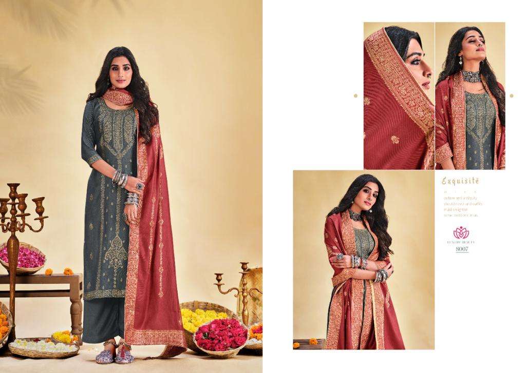 NIKHAR VOL-8 BY SHIVANG INTERNATIONAL 8001 TO 8008 SERIES BEAUTIFUL STYLISH SUITS FANCY COLORFUL CASUAL WEAR & ETHNIC WEAR & READY TO WEAR PASHMINA VISCOSE JACQUARD DRESSES AT WHOLESALE PRICE