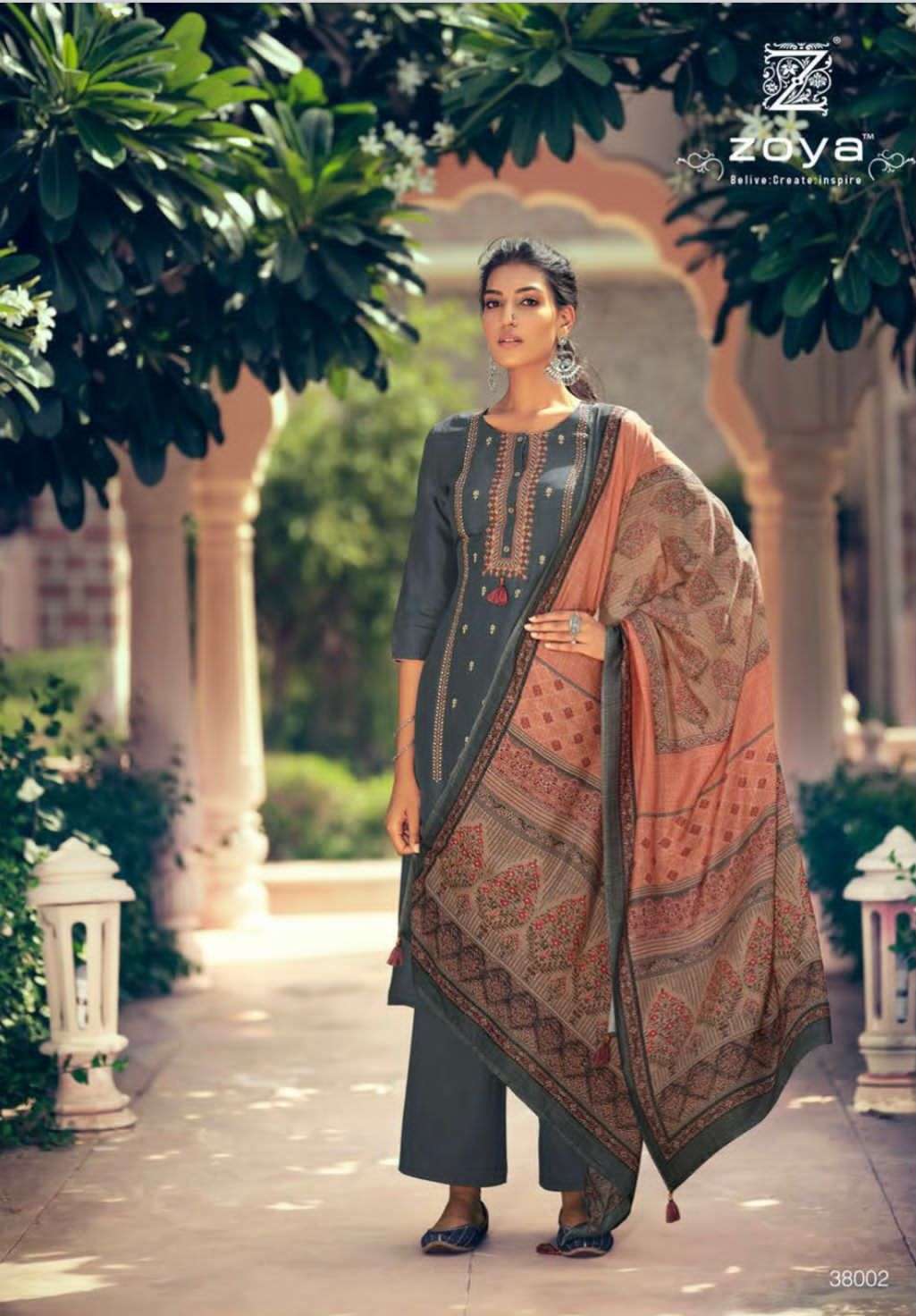 ELEGANCE VOL-2 BY ZOYA 38001 TO 38005 SERIES BEAUTIFUL SUITS COLORFUL STYLISH FANCY CASUAL WEAR & ETHNIC WEAR FANCY DRESSES AT WHOLESALE PRICE