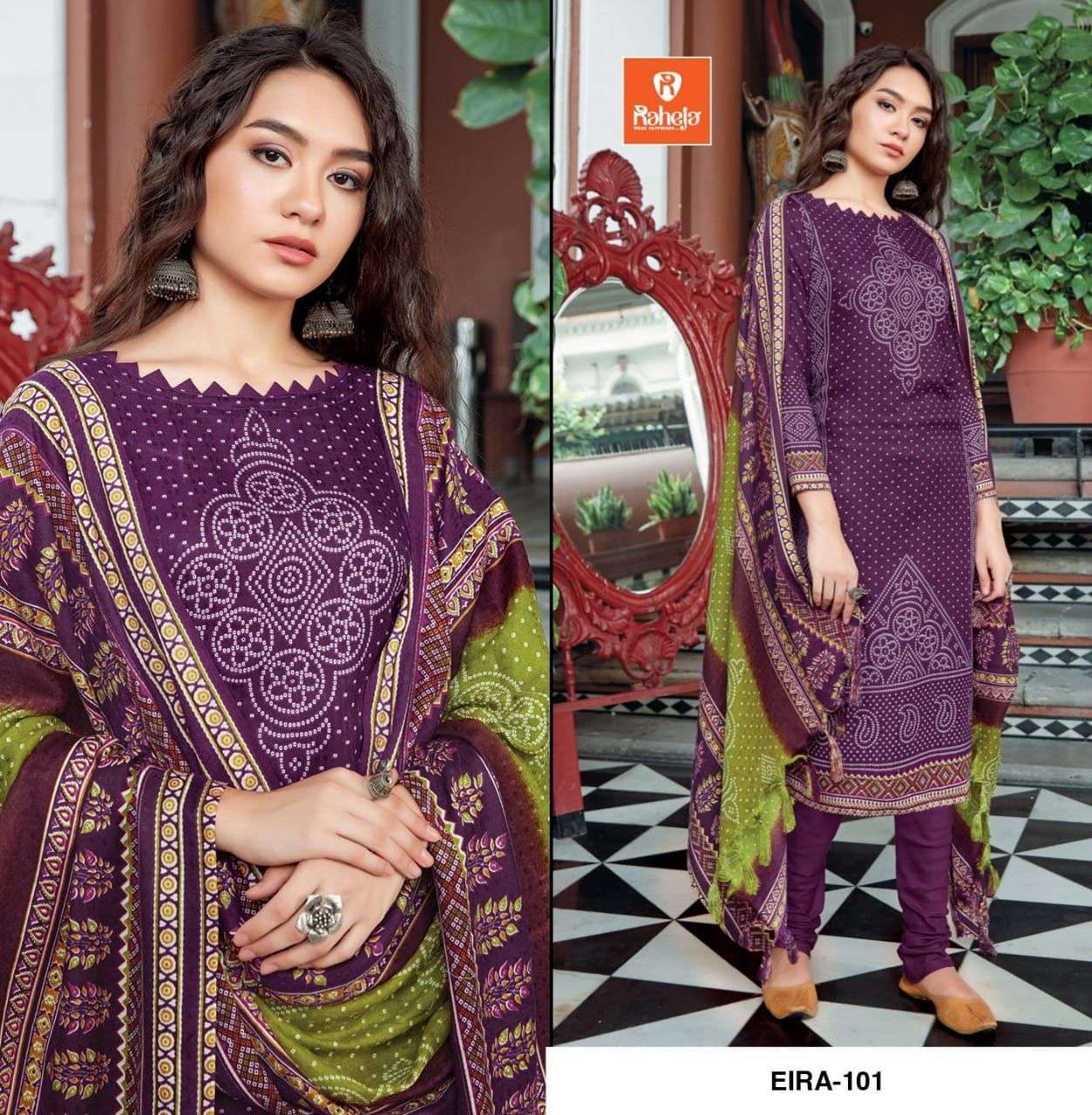 EIRA BY RAHEJA TEX FAB 101 TO 106 SERIES BEAUTIFUL SUITS COLORFUL STYLISH FANCY CASUAL WEAR & ETHNIC WEAR PASHMINA PRINT DRESSES AT WHOLESALE PRICE