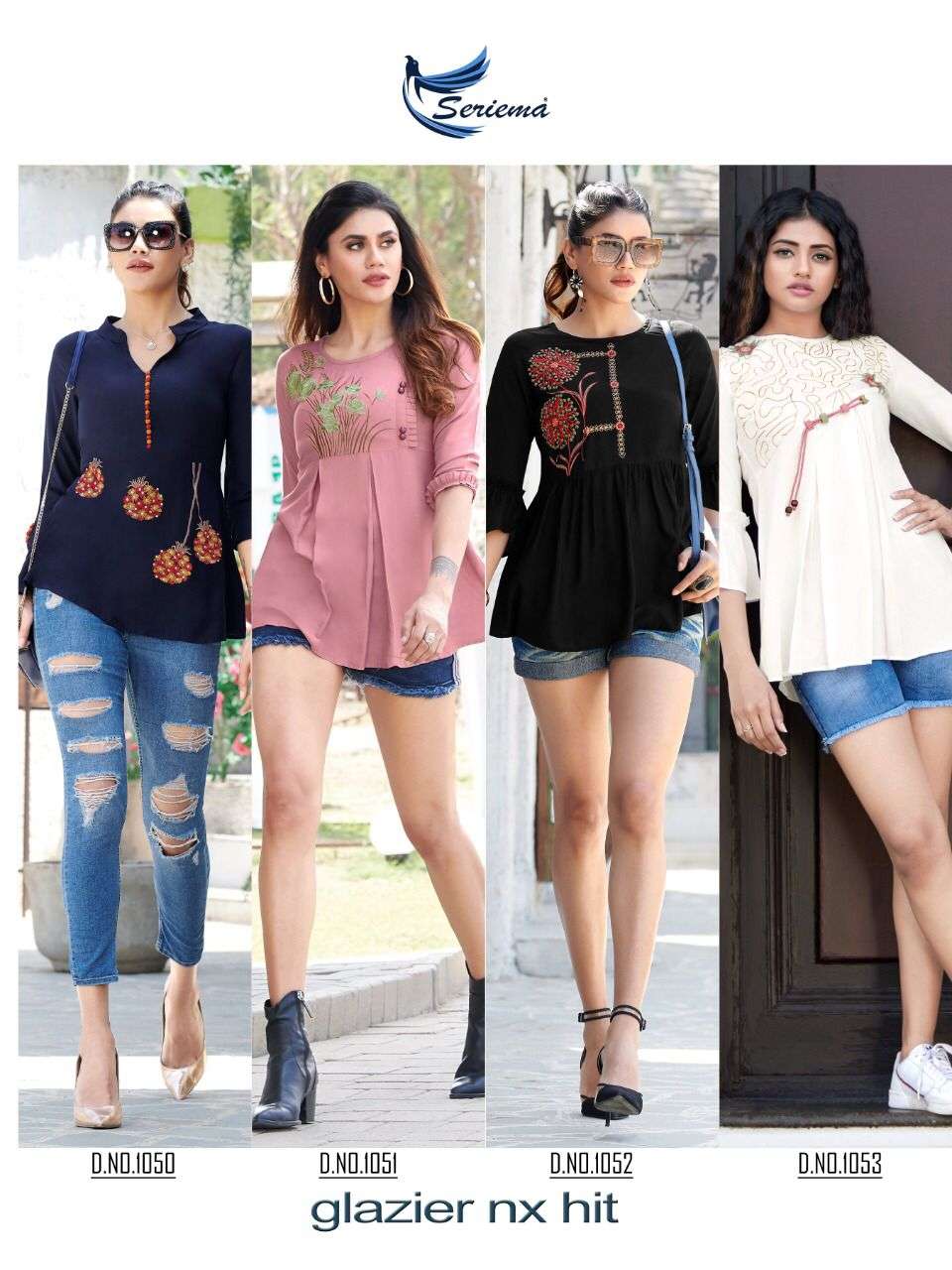 GLAZIER NX HIT BY SPARROW 1046 TO 1053 SERIES BEAUTIFUL STYLISH FANCY COLORFUL CASUAL WEAR & ETHNIC WEAR HEAVY RAYON EMBROIDERED TOPS AT WHOLESALE PRICE