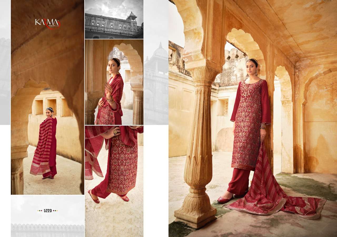 JASHNN VOL-4 BY KARMA TRENDZ 5220 TO 5226 SERIES BEAUTIFUL STYLISH SUITS FANCY COLORFUL CASUAL WEAR & ETHNIC WEAR & READY TO WEAR SILK JACQUARD DRESSES AT WHOLESALE PRICE
