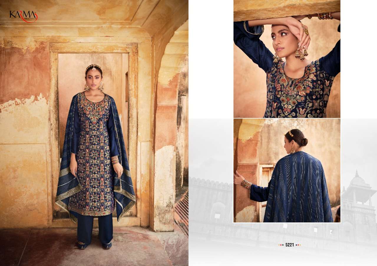JASHNN VOL-4 BY KARMA TRENDZ 5220 TO 5226 SERIES BEAUTIFUL STYLISH SUITS FANCY COLORFUL CASUAL WEAR & ETHNIC WEAR & READY TO WEAR SILK JACQUARD DRESSES AT WHOLESALE PRICE