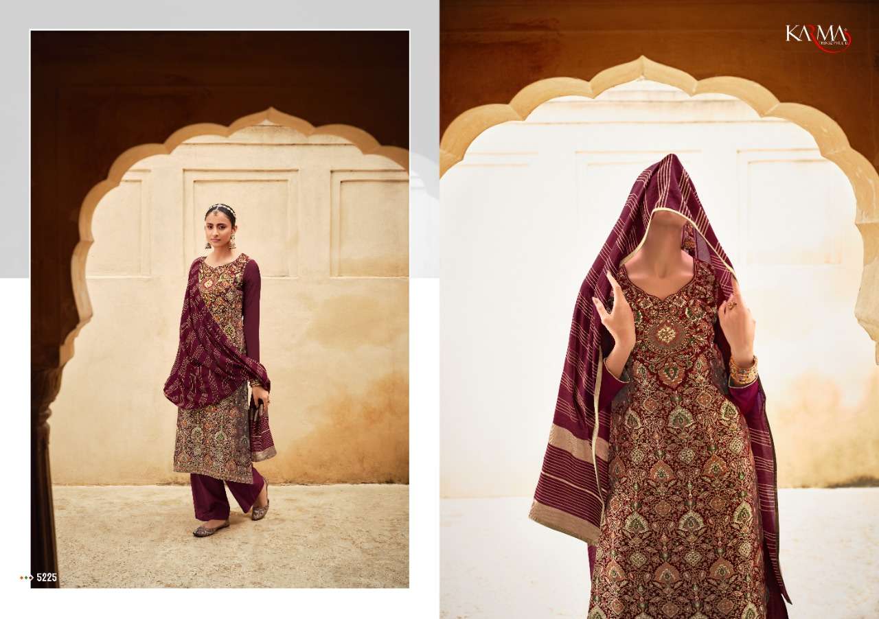 JASHNN VOL-4 BY KARMA TRENDZ 5220 TO 5226 SERIES BEAUTIFUL STYLISH SUITS FANCY COLORFUL CASUAL WEAR & ETHNIC WEAR & READY TO WEAR SILK JACQUARD DRESSES AT WHOLESALE PRICE