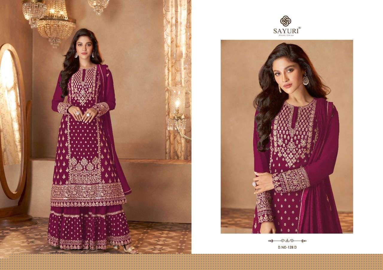 ZOHRA BY SAYURI 128-A TO 128-E SERIES DESIGNER WEDDING COLLECTION BEAUTIFUL STYLISH FANCY COLORFUL PARTY WEAR & OCCASIONAL WEAR REAL GEORGETTE EMBROIDERED DRESSES AT WHOLESALE PRICE