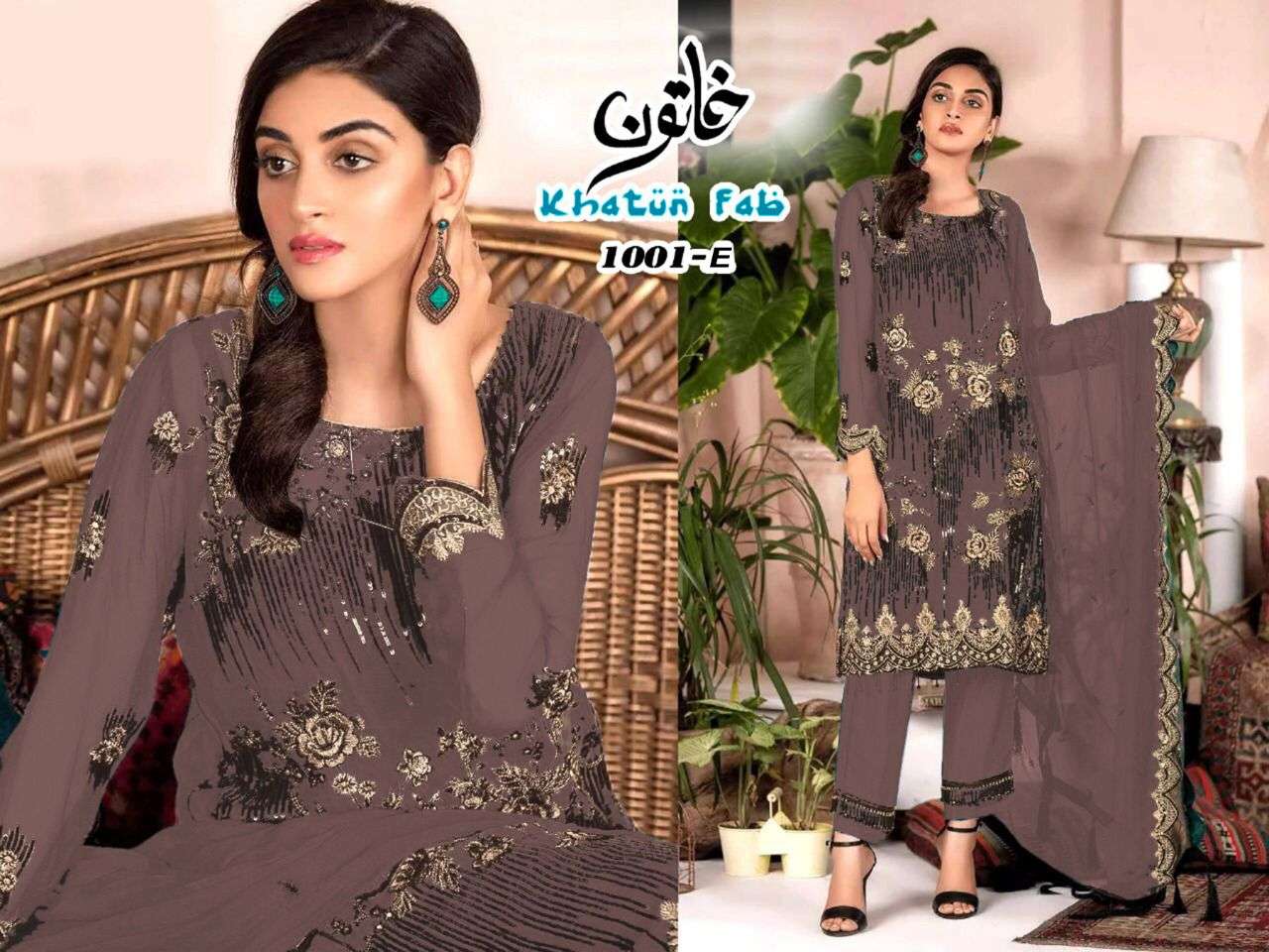 KHATUN FAB 1001 COLOURS VOL-2 BY KHATUN FAB 1001-E TO 1001-H SERIES DESIGNER FESTIVE SUITS COLLECTION BEAUTIFUL STYLISH FANCY COLORFUL PARTY WEAR & OCCASIONAL WEAR FAUX GEORGETTE EMBROIDERED DRESSES AT WHOLESALE PRICE
