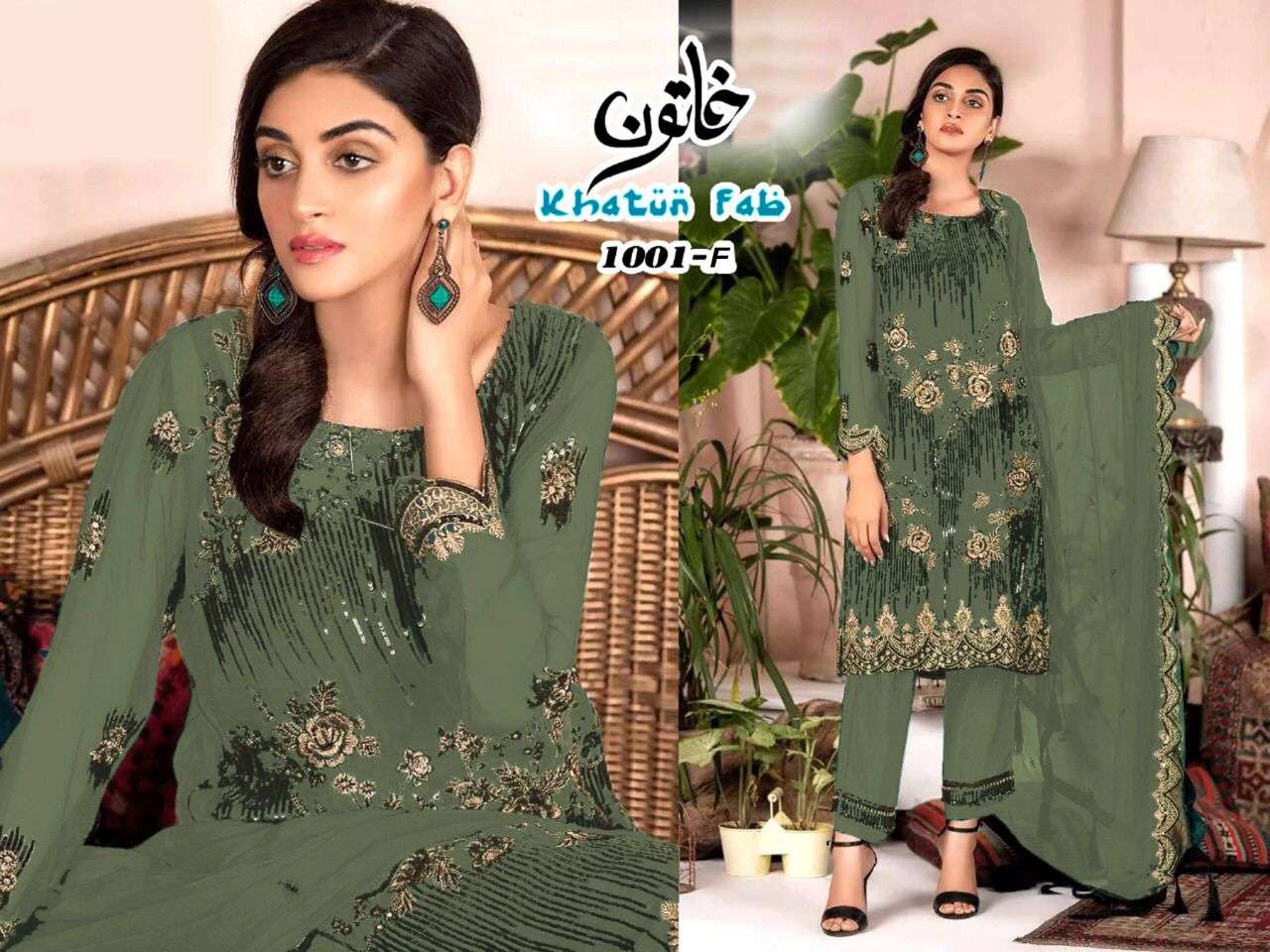 KHATUN FAB 1001 COLOURS VOL-2 BY KHATUN FAB 1001-E TO 1001-H SERIES DESIGNER FESTIVE SUITS COLLECTION BEAUTIFUL STYLISH FANCY COLORFUL PARTY WEAR & OCCASIONAL WEAR FAUX GEORGETTE EMBROIDERED DRESSES AT WHOLESALE PRICE