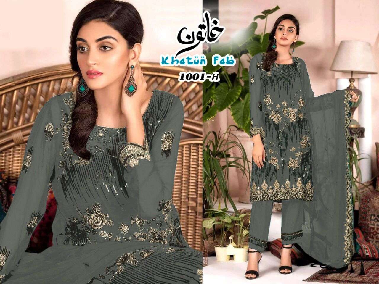 KHATUN FAB 1001 COLOURS VOL-2 BY KHATUN FAB 1001-E TO 1001-H SERIES DESIGNER FESTIVE SUITS COLLECTION BEAUTIFUL STYLISH FANCY COLORFUL PARTY WEAR & OCCASIONAL WEAR FAUX GEORGETTE EMBROIDERED DRESSES AT WHOLESALE PRICE