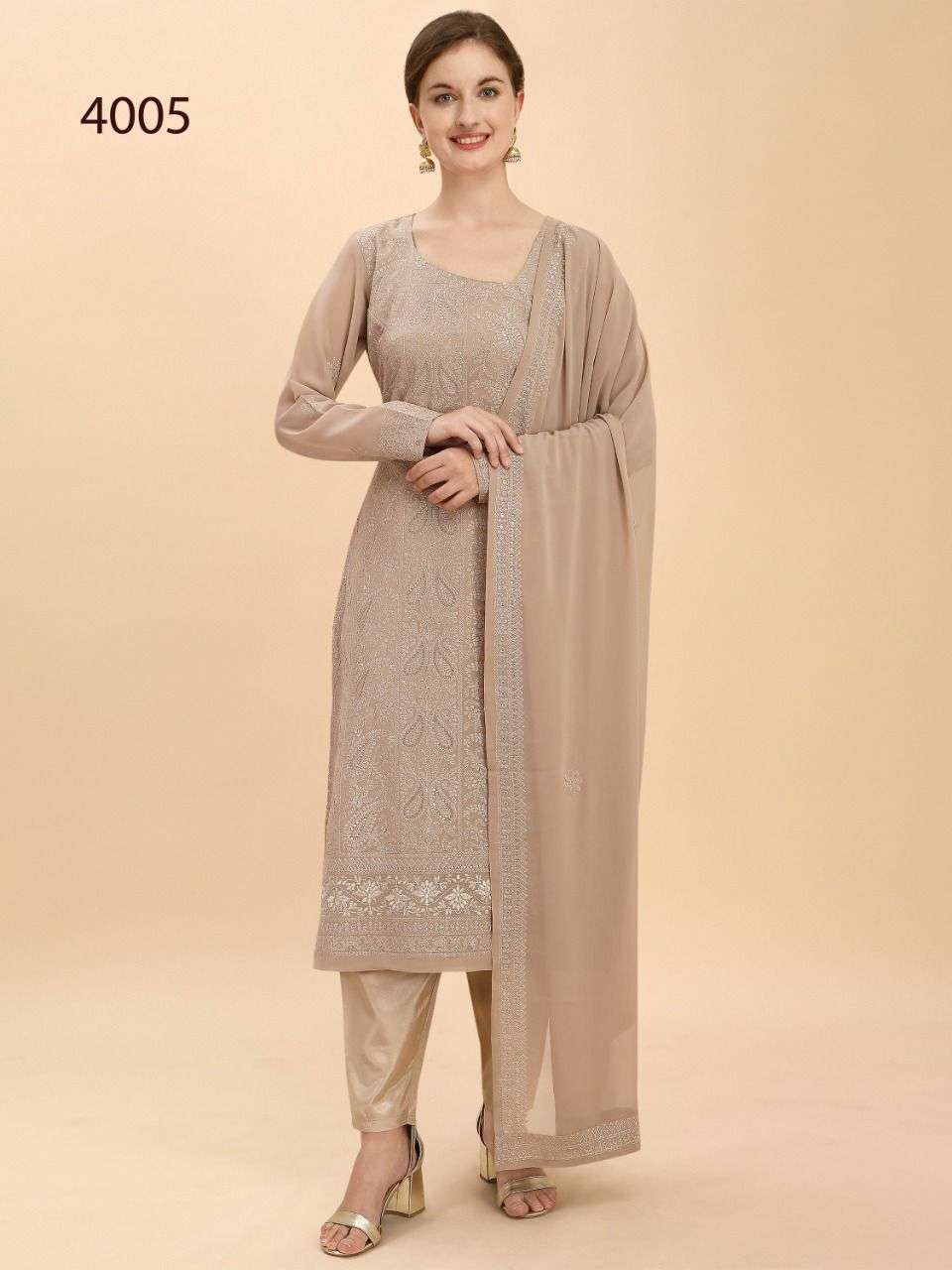 AVIGHAYA 4005 SERIES BY AVIGHAYA 4005 TO 4009 SERIES BEAUTIFUL STYLISH ANARKALI SUITS FANCY COLORFUL CASUAL WEAR & ETHNIC WEAR & READY TO WEAR REAL GEORGETTE DRESSES AT WHOLESALE PRICE