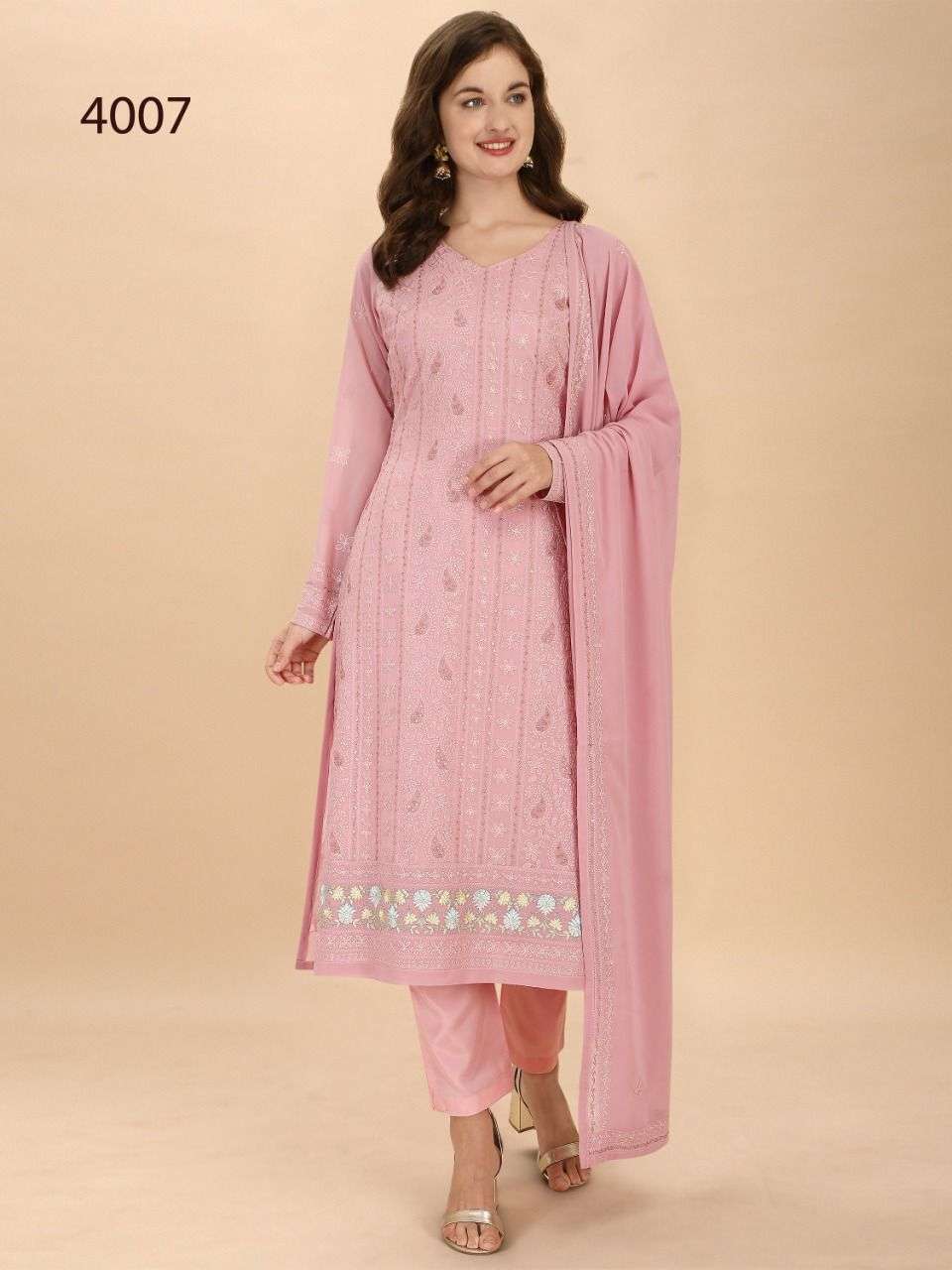 AVIGHAYA 4005 SERIES BY AVIGHAYA 4005 TO 4009 SERIES BEAUTIFUL STYLISH ANARKALI SUITS FANCY COLORFUL CASUAL WEAR & ETHNIC WEAR & READY TO WEAR REAL GEORGETTE DRESSES AT WHOLESALE PRICE