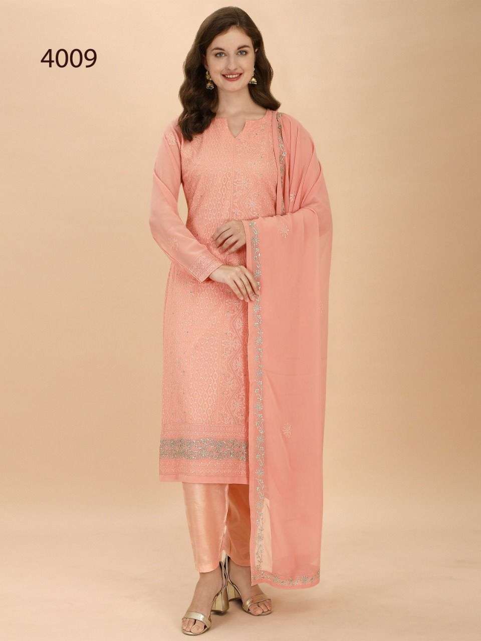 AVIGHAYA 4005 SERIES BY AVIGHAYA 4005 TO 4009 SERIES BEAUTIFUL STYLISH ANARKALI SUITS FANCY COLORFUL CASUAL WEAR & ETHNIC WEAR & READY TO WEAR REAL GEORGETTE DRESSES AT WHOLESALE PRICE