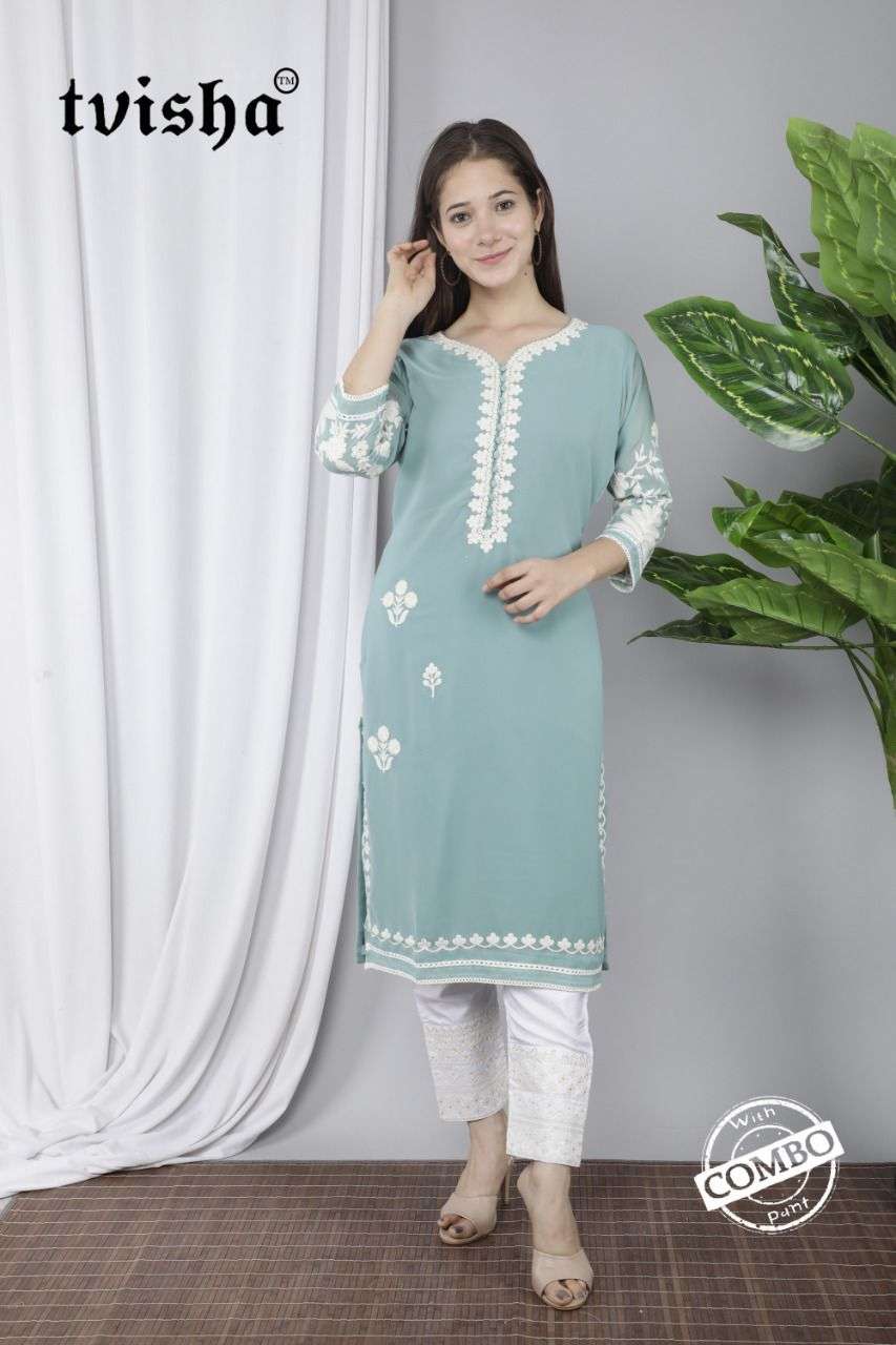 AAFREEN VOL-2 BY TVISHA 201 TO 208 SERIES DESIGNER STYLISH FANCY COLORFUL BEAUTIFUL PARTY WEAR & ETHNIC WEAR COLLECTION GEORGETTE EMBROIDERY KURTIS WITH BOTTOM AT WHOLESALE PRICE