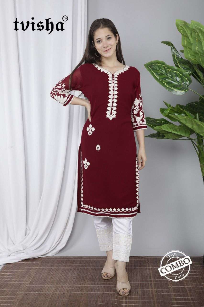 AAFREEN VOL-2 BY TVISHA 201 TO 208 SERIES DESIGNER STYLISH FANCY COLORFUL BEAUTIFUL PARTY WEAR & ETHNIC WEAR COLLECTION GEORGETTE EMBROIDERY KURTIS WITH BOTTOM AT WHOLESALE PRICE