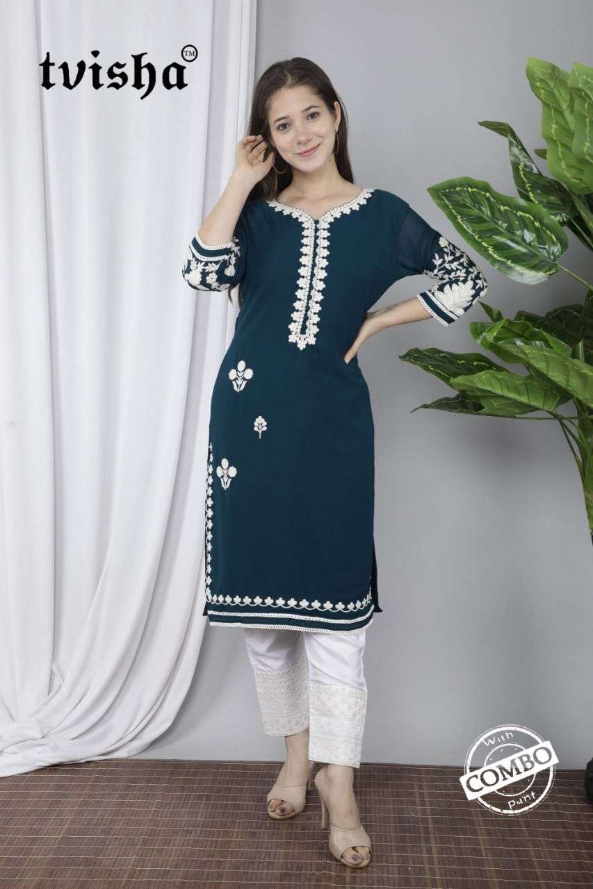 AAFREEN VOL-2 BY TVISHA 201 TO 208 SERIES DESIGNER STYLISH FANCY COLORFUL BEAUTIFUL PARTY WEAR & ETHNIC WEAR COLLECTION GEORGETTE EMBROIDERY KURTIS WITH BOTTOM AT WHOLESALE PRICE