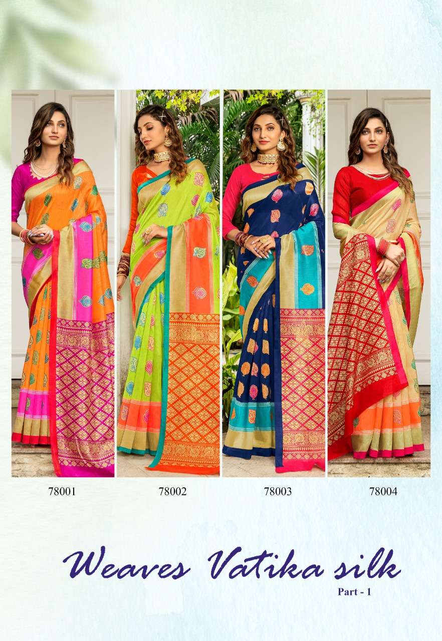 WEAVES VATIKA SILK BY SIDDHANT WEAVES 78001 TO 78008 SERIES INDIAN TRADITIONAL WEAR COLLECTION BEAUTIFUL STYLISH FANCY COLORFUL PARTY WEAR & OCCASIONAL WEAR COTTON SILK SAREES AT WHOLESALE PRICE