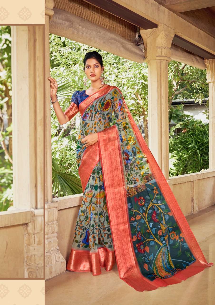 ORGANZA KALAMKARI BY SHVETAMBAR CREATION 01 TO 08 SERIES INDIAN TRADITIONAL WEAR COLLECTION BEAUTIFUL STYLISH FANCY COLORFUL PARTY WEAR & OCCASIONAL WEAR ORGANZA SILK SAREES AT WHOLESALE PRICE