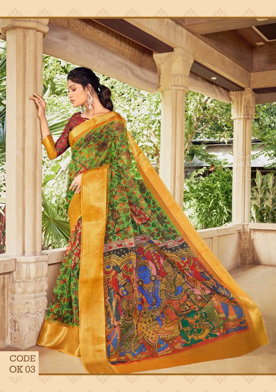 ORGANZA KALAMKARI BY SHVETAMBAR CREATION 01 TO 08 SERIES INDIAN TRADITIONAL WEAR COLLECTION BEAUTIFUL STYLISH FANCY COLORFUL PARTY WEAR & OCCASIONAL WEAR ORGANZA SILK SAREES AT WHOLESALE PRICE