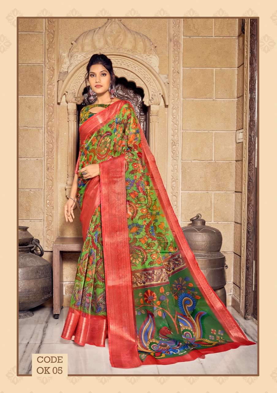 ORGANZA KALAMKARI BY SHVETAMBAR CREATION 01 TO 08 SERIES INDIAN TRADITIONAL WEAR COLLECTION BEAUTIFUL STYLISH FANCY COLORFUL PARTY WEAR & OCCASIONAL WEAR ORGANZA SILK SAREES AT WHOLESALE PRICE