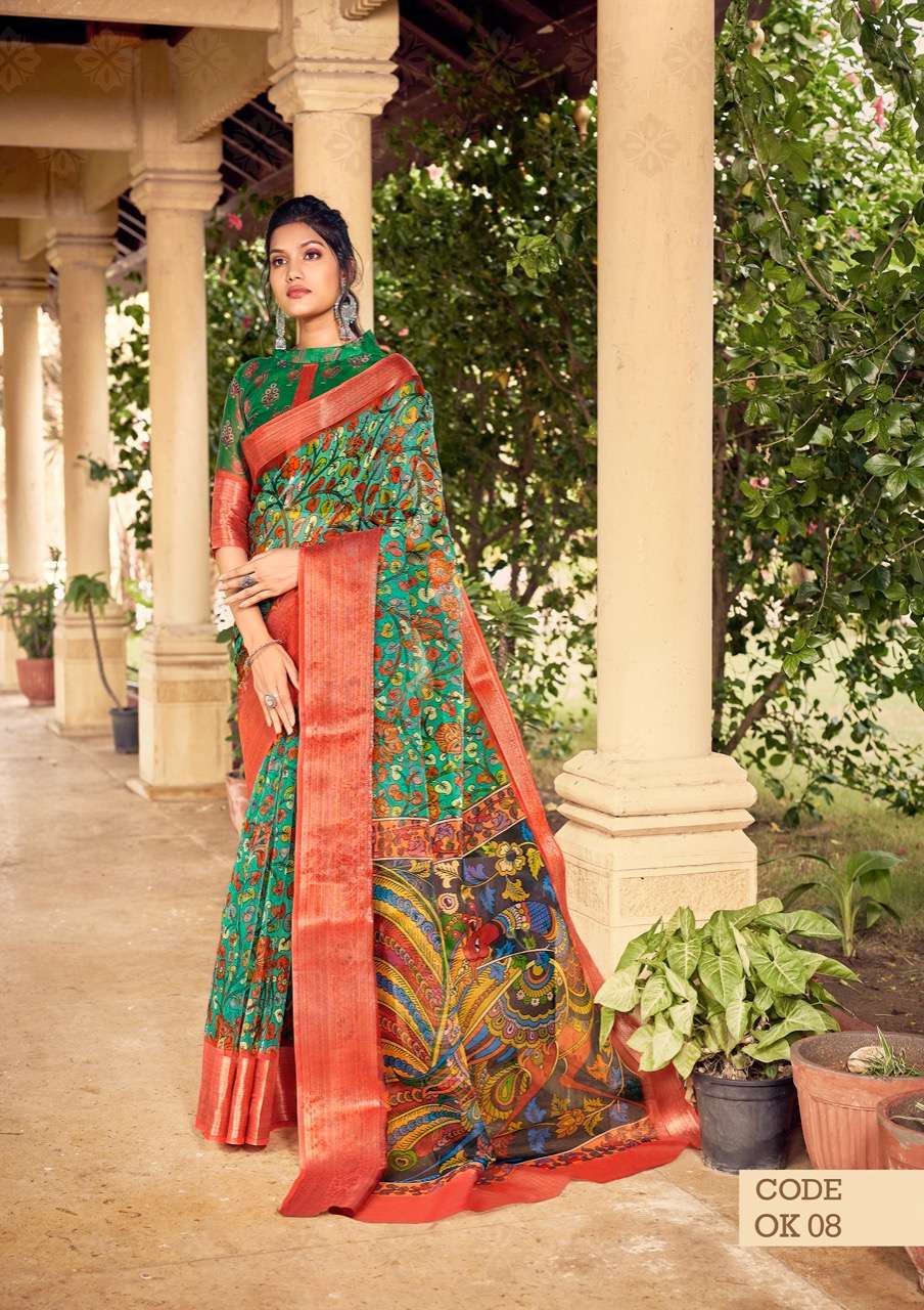 ORGANZA KALAMKARI BY SHVETAMBAR CREATION 01 TO 08 SERIES INDIAN TRADITIONAL WEAR COLLECTION BEAUTIFUL STYLISH FANCY COLORFUL PARTY WEAR & OCCASIONAL WEAR ORGANZA SILK SAREES AT WHOLESALE PRICE