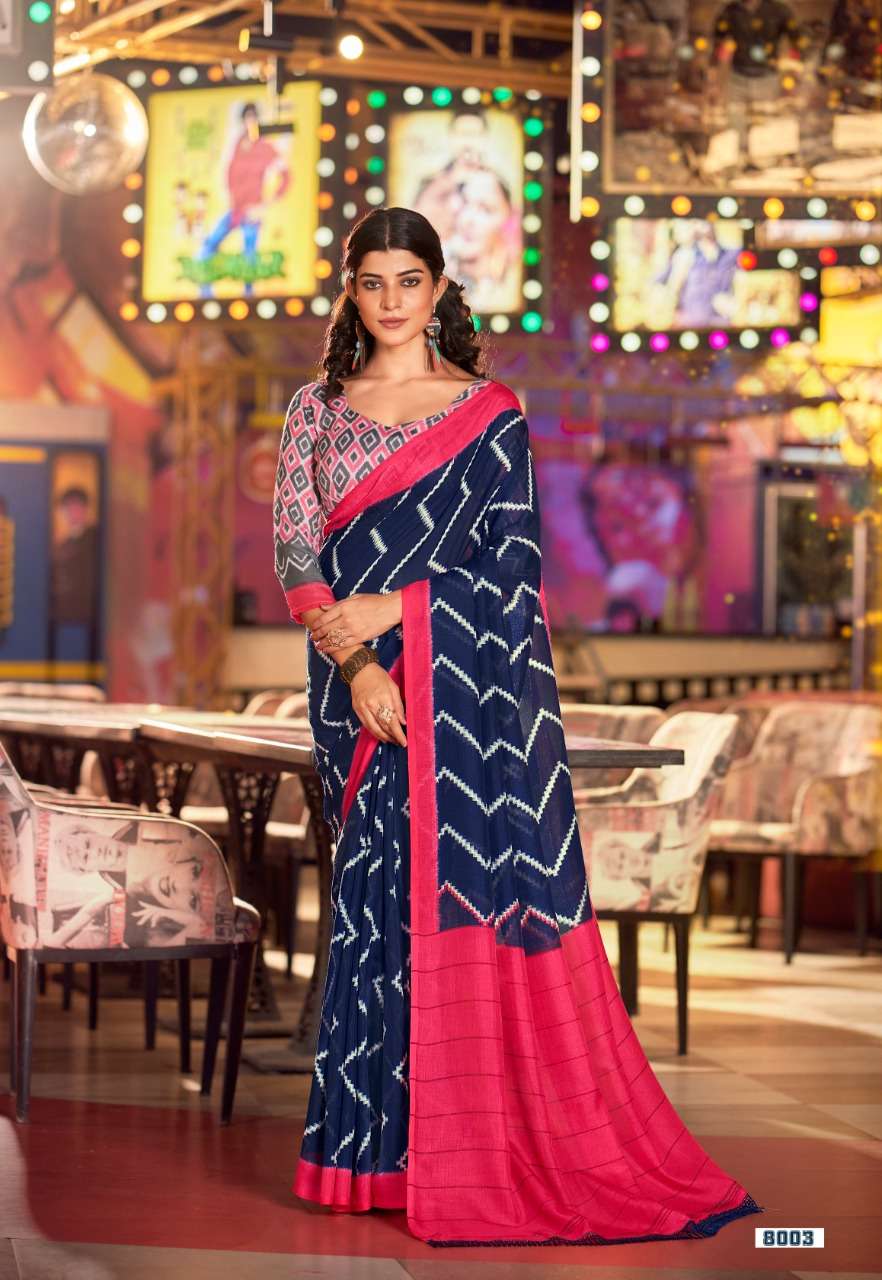 ROCK STAR BY VINAMRA 8001 TO 8008 SERIES INDIAN TRADITIONAL WEAR COLLECTION BEAUTIFUL STYLISH FANCY COLORFUL PARTY WEAR & OCCASIONAL WEAR COTTON IKKAT SAREES AT WHOLESALE PRICE