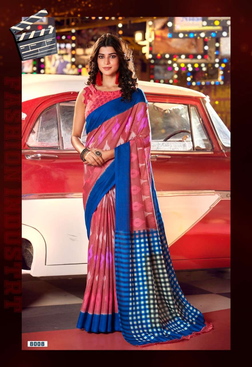 ROCK STAR BY VINAMRA 8001 TO 8008 SERIES INDIAN TRADITIONAL WEAR COLLECTION BEAUTIFUL STYLISH FANCY COLORFUL PARTY WEAR & OCCASIONAL WEAR COTTON IKKAT SAREES AT WHOLESALE PRICE
