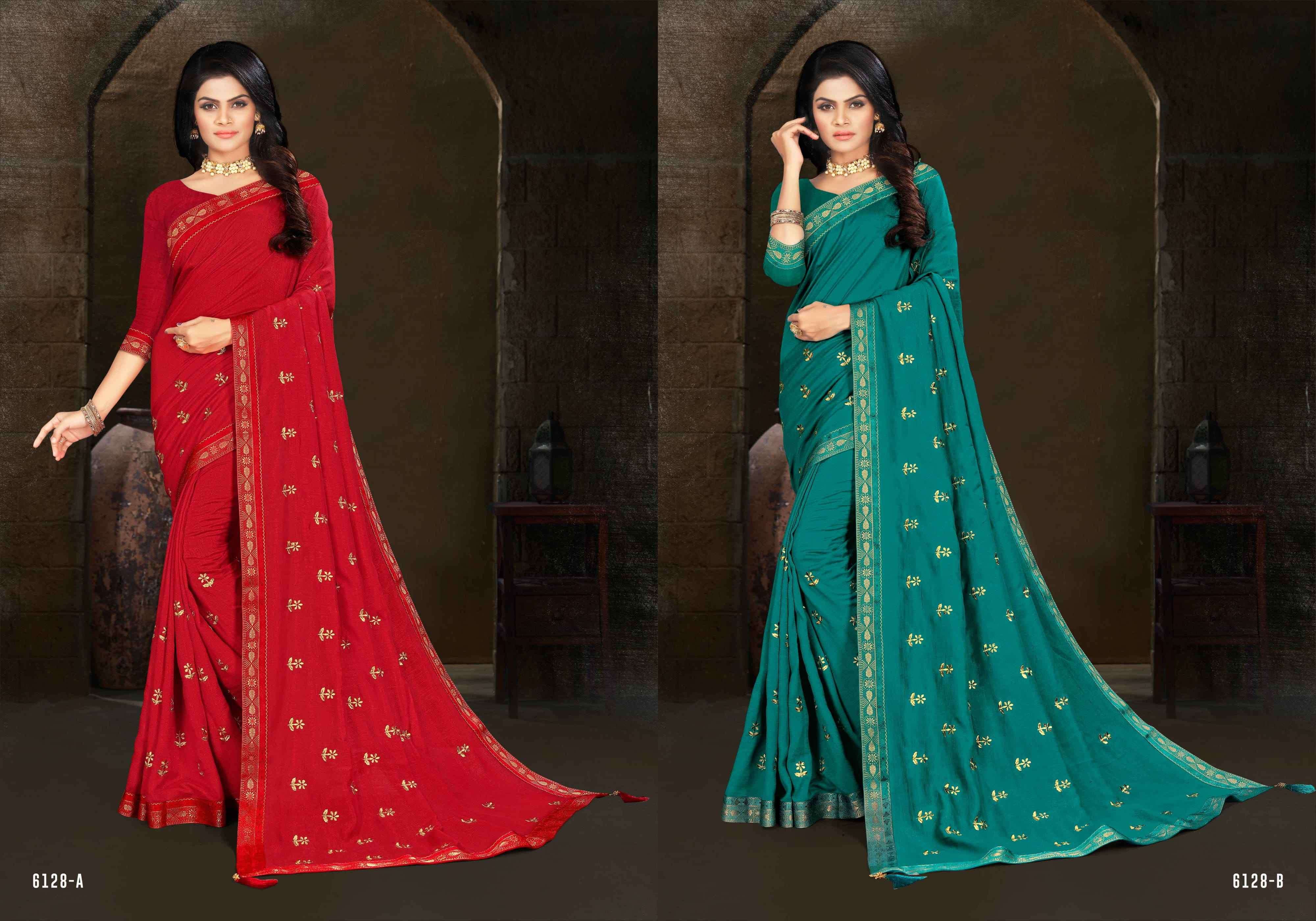 NARIYAL PEDA BY INDIAN WOMEN 6128-A TO 6128-H SERIES INDIAN TRADITIONAL WEAR COLLECTION BEAUTIFUL STYLISH FANCY COLORFUL PARTY WEAR & OCCASIONAL WEAR VICHITRA SILK SAREES AT WHOLESALE PRICE