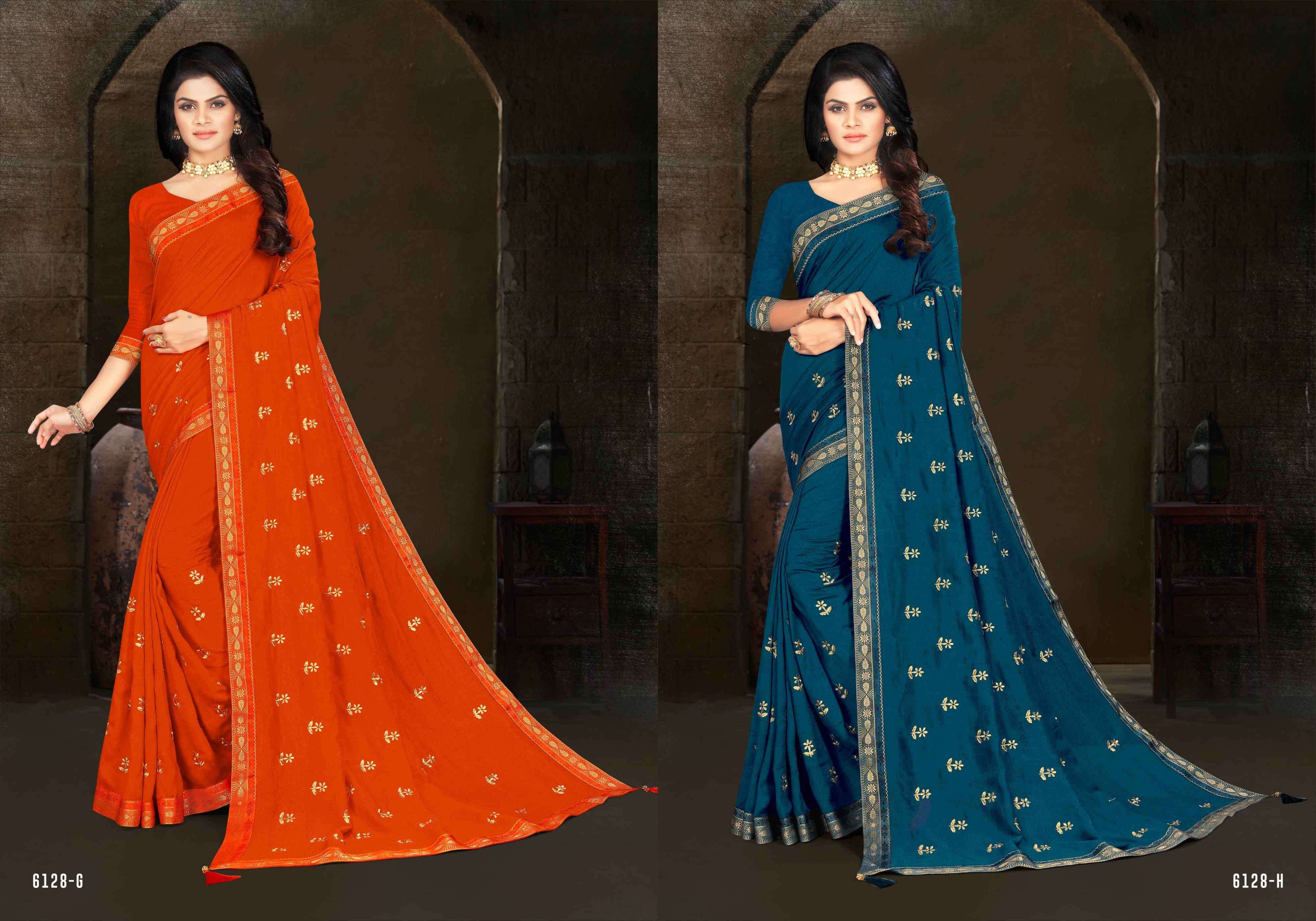 NARIYAL PEDA BY INDIAN WOMEN 6128-A TO 6128-H SERIES INDIAN TRADITIONAL WEAR COLLECTION BEAUTIFUL STYLISH FANCY COLORFUL PARTY WEAR & OCCASIONAL WEAR VICHITRA SILK SAREES AT WHOLESALE PRICE