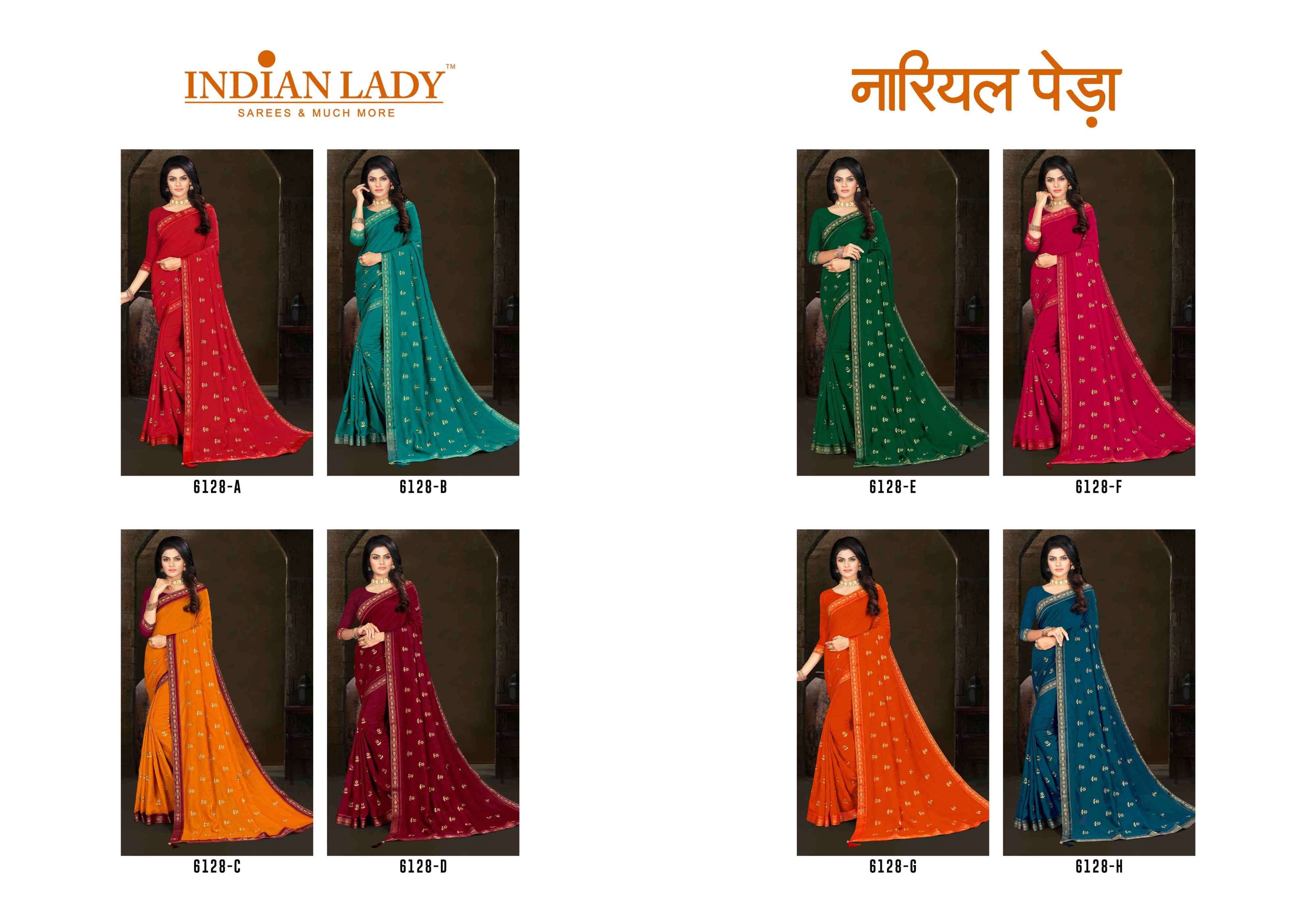 NARIYAL PEDA BY INDIAN WOMEN 6128-A TO 6128-H SERIES INDIAN TRADITIONAL WEAR COLLECTION BEAUTIFUL STYLISH FANCY COLORFUL PARTY WEAR & OCCASIONAL WEAR VICHITRA SILK SAREES AT WHOLESALE PRICE