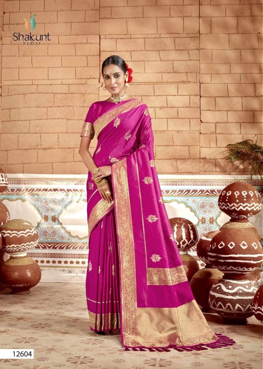 SKS FANCY-1001 BY SHAKUNT 12601 TO 12606 SERIES INDIAN TRADITIONAL WEAR COLLECTION BEAUTIFUL STYLISH FANCY COLORFUL PARTY WEAR & OCCASIONAL WEAR SOFT SILK SAREES AT WHOLESALE PRICE