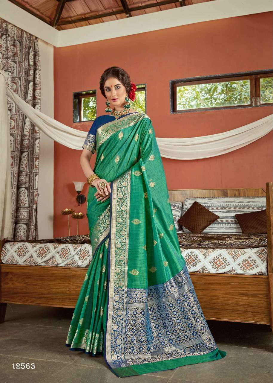 JAGMOHINI BY SHAKUNT 12561 TO 12566 SERIES INDIAN TRADITIONAL WEAR COLLECTION BEAUTIFUL STYLISH FANCY COLORFUL PARTY WEAR & OCCASIONAL WEAR SOFT SILK SAREES AT WHOLESALE PRICE