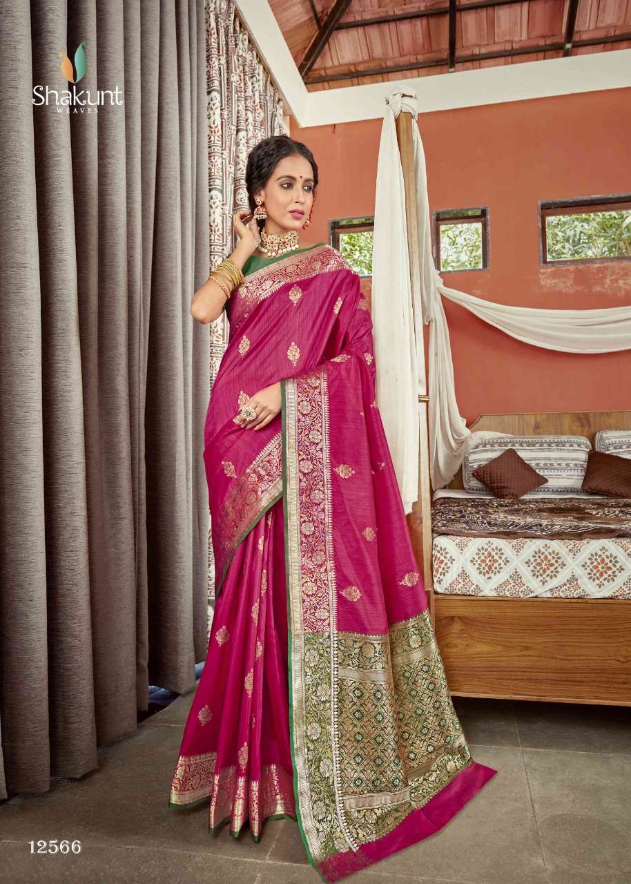 JAGMOHINI BY SHAKUNT 12561 TO 12566 SERIES INDIAN TRADITIONAL WEAR COLLECTION BEAUTIFUL STYLISH FANCY COLORFUL PARTY WEAR & OCCASIONAL WEAR SOFT SILK SAREES AT WHOLESALE PRICE