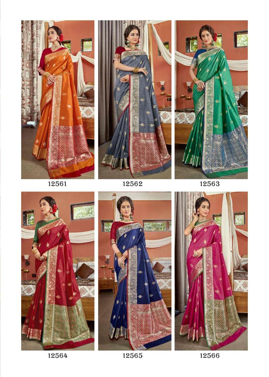 JAGMOHINI BY SHAKUNT 12561 TO 12566 SERIES INDIAN TRADITIONAL WEAR COLLECTION BEAUTIFUL STYLISH FANCY COLORFUL PARTY WEAR & OCCASIONAL WEAR SOFT SILK SAREES AT WHOLESALE PRICE